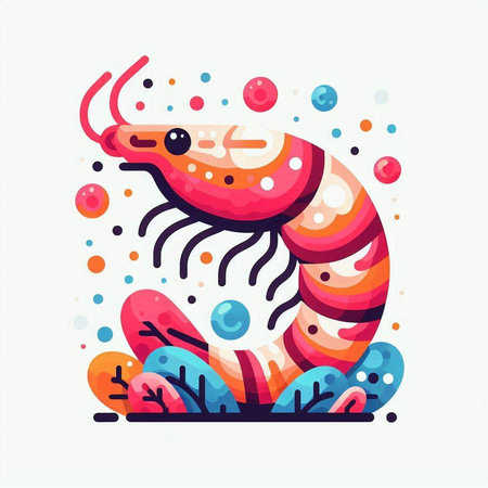 Cute cartoon shrimp. Colorful vector illustration on white background.のイラスト素材