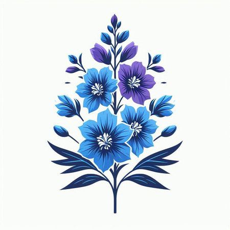 Blue flowers in the style of folk art. Vector illustration on white background.のイラスト素材