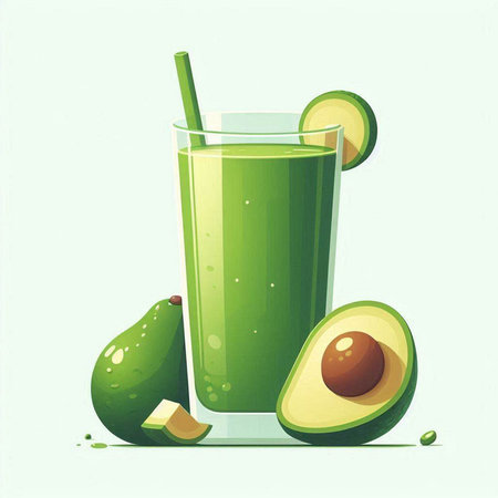 Avocado smoothie in a glass with a straw. Vector illustration.のイラスト素材
