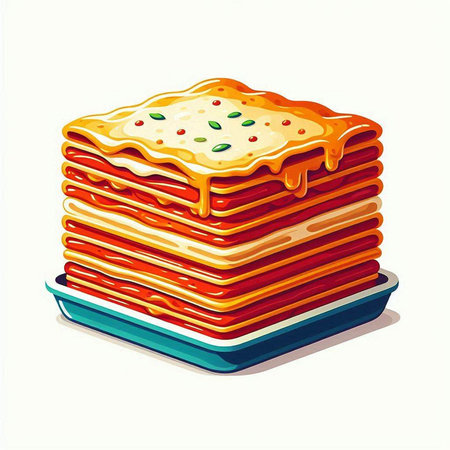 Illustration of a stack of lasagna on a white background.のイラスト素材