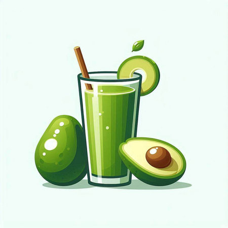 Avocado juice in a glass with a straw. Vector illustration.のイラスト素材