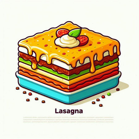 Vector illustration of a piece of lasagna on a white background.のイラスト素材