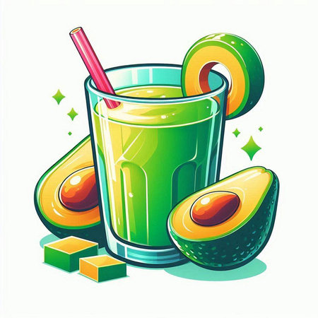 Avocado smoothie in a glass on a white background. Vector illustration.のイラスト素材