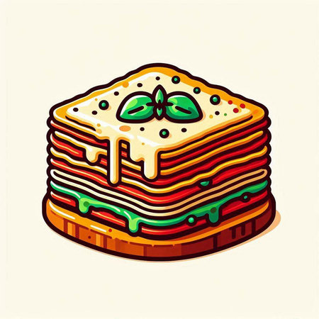 Illustration of a stack of pancakes with basil on a light backgroundのイラスト素材