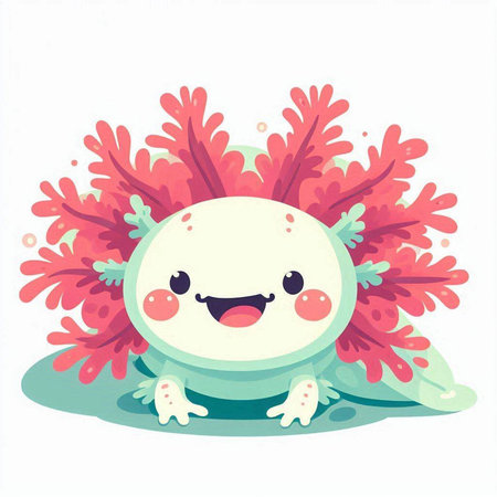 Cute cartoon turtle with red seaweed. Vector illustration isolated on white background.のイラスト素材
