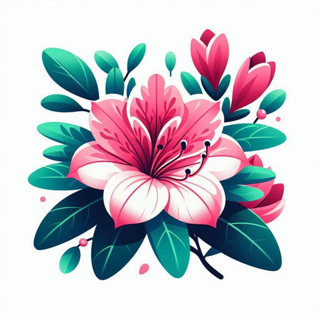 Flower bouquet with pink lily and green leaves. Vector illustration.のイラスト素材