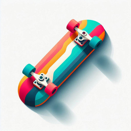 Colorful skateboard on white background with shadow. Vector illustration.のイラスト素材