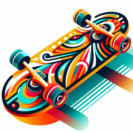 Skateboard vector illustration, abstract colorful background. Clip-artのイラスト素材