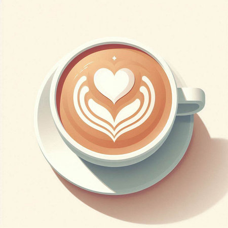 Cup of hot cappuccino or latte art with heart shapeのイラスト素材