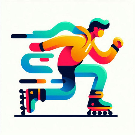 Roller skating man. Colorful vector illustration on white background.のイラスト素材