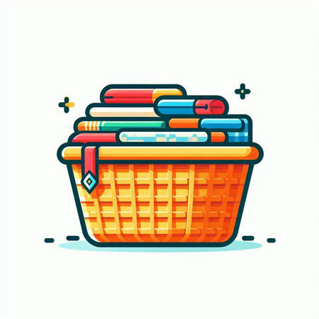 Shopping basket with stack of books. Flat vector illustration isolated on white background.のイラスト素材