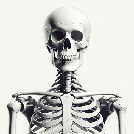 Human skeleton model with bones on white background. 3D illustration.のイラスト素材