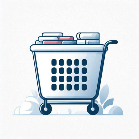 Shopping cart with a pile of clothes in it. Vector illustration.のイラスト素材