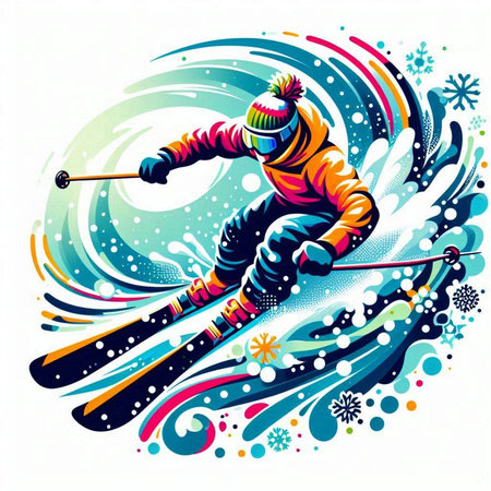 Skier jumping in the snow. Winter sport. Vector illustration.のイラスト素材
