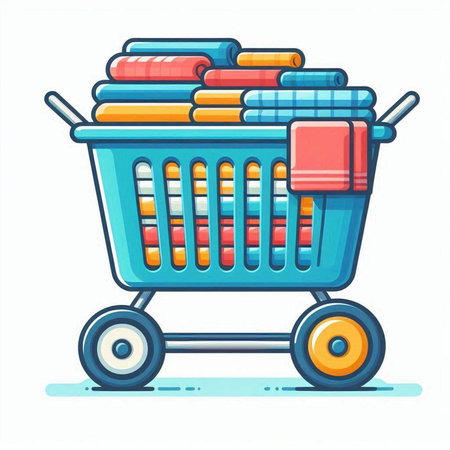 Shopping cart with books, pencils and erasers. Vector illustration.のイラスト素材