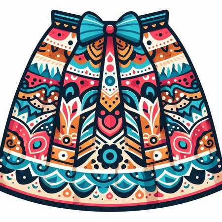 Colorful vector hand drawn illustration of a skirt with a bow.のイラスト素材