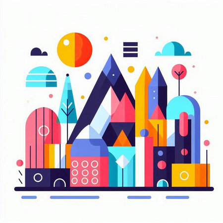 Abstract colorful background with modern buildings and skyscrapers. Vector illustrationのイラスト素材