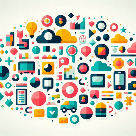 Technology and social media concept. Abstract colorful background. Vector illustration.のイラスト素材