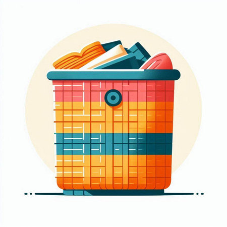 Basket with cleaning products. Vector illustration in flat cartoon style.のイラスト素材