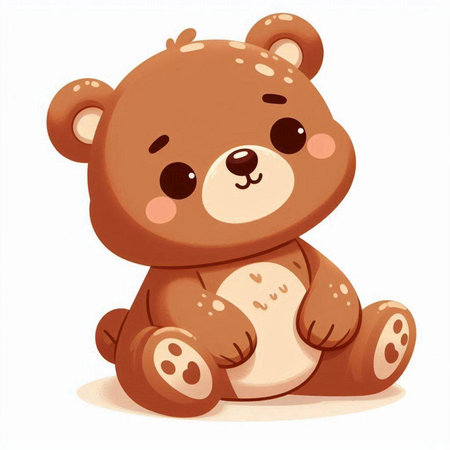 Cute cartoon teddy bear sitting on white background. Vector illustration.のイラスト素材