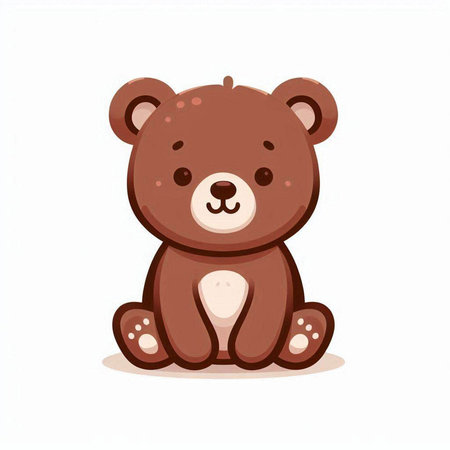 Cute cartoon brown bear sitting on white background. Vector illustration.のイラスト素材