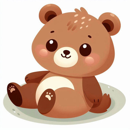 Illustration of a Cute Brown Teddy Bear Sitting on a Plateのイラスト素材