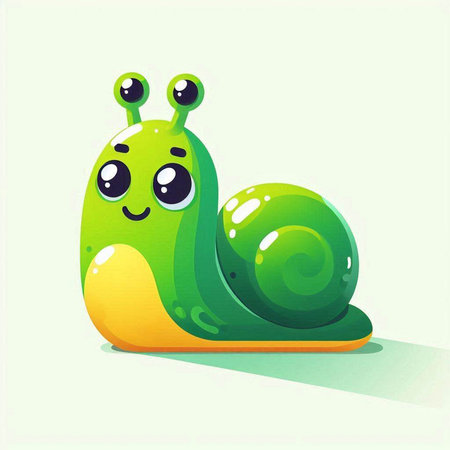 Cute cartoon snail on a light green background. Vector illustration.のイラスト素材
