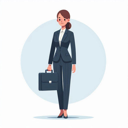 Business woman in suit with briefcase. Vector illustration in cartoon styleのイラスト素材