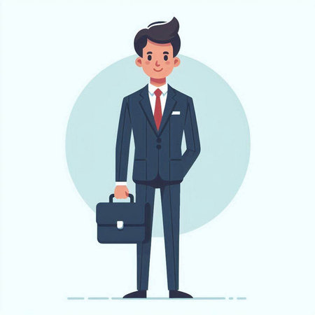 Businessman with briefcase. Vector illustration in flat cartoon style.のイラスト素材