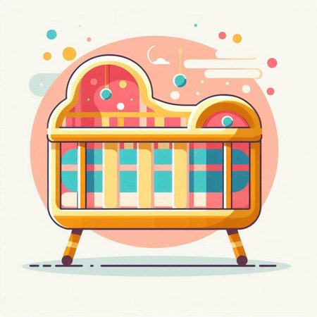 Cute vector illustration of baby bed in flat style. Crib for children.のイラスト素材