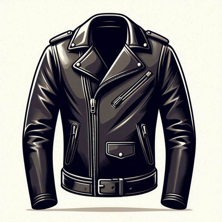 Vector illustration of a black leather jacket isolated on a white background.のイラスト素材