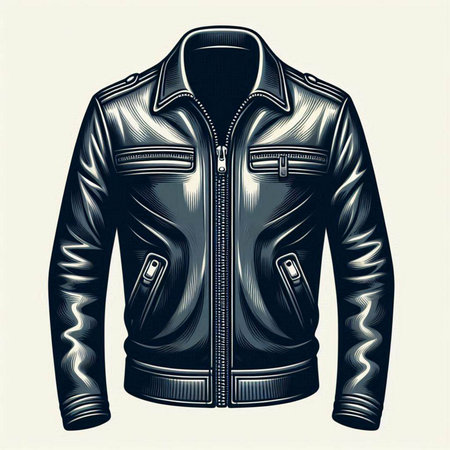 Men's leather jacket in black and white colors. Vector illustration.のイラスト素材
