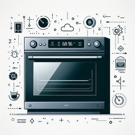 Illustration of a modern oven on a white background with different iconsのイラスト素材