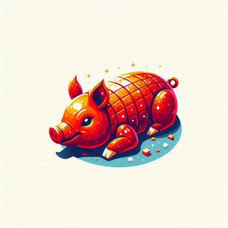 Illustration of a red pig on a light background. Vector illustrationのイラスト素材