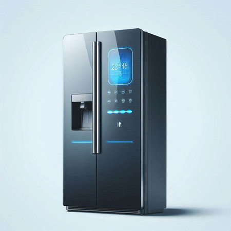 Modern Refrigerator on a blue background. 3d rendering.のイラスト素材