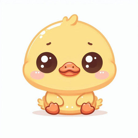 Cute little baby chicken sitting on the ground. Vector illustration.のイラスト素材