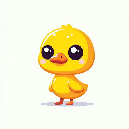Cute cartoon yellow duckling isolated on white background. Vector illustration.のイラスト素材
