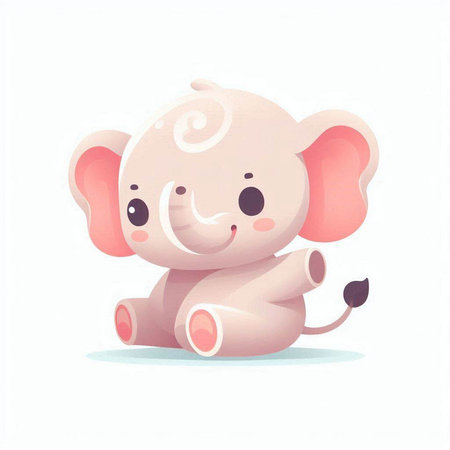 Cute cartoon baby elephant isolated on white background. Vector illustration.のイラスト素材