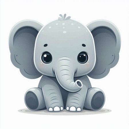 Cute baby elephant sitting on a white background. Vector illustration.のイラスト素材