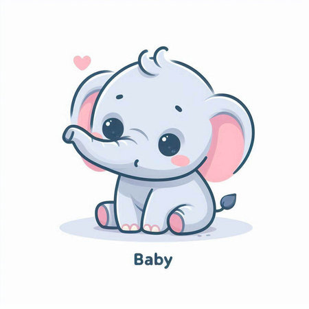 Cute cartoon baby elephant. Vector illustration isolated on white background.のイラスト素材
