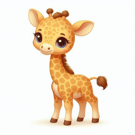 Cute cartoon baby giraffe isolated on white background. Vector illustration.のイラスト素材