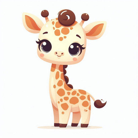 Cute cartoon giraffe. Vector illustration isolated on white background.のイラスト素材