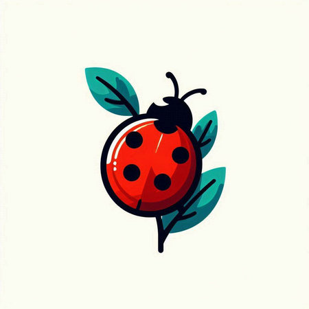 Cute ladybug with leaves isolated on white background. Vector illustration.のイラスト素材