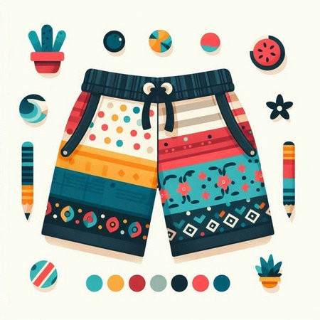 Children's shorts. Vector illustration of a boy's shorts with patterns.のイラスト素材