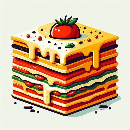 Illustration of a layered layered cake with cream, cheese and tomatoのイラスト素材