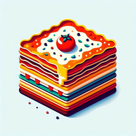 Stack of layered cake with cherry tomato on top. Vector illustration.のイラスト素材