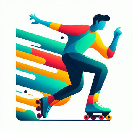 Roller skater in motion. Colorful background. Vector illustration.のイラスト素材