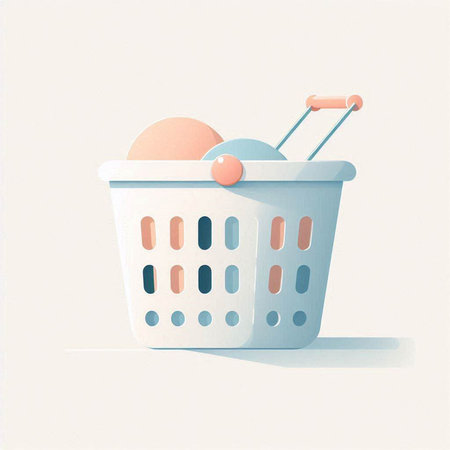 Shopping basket with a ball on a white background. Vector illustration.のイラスト素材