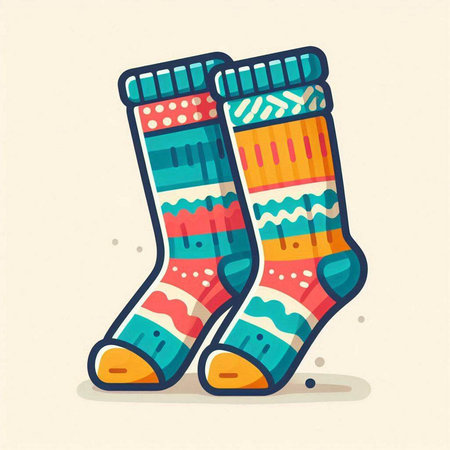 Illustration of a pair of colorful socks on a light background.のイラスト素材