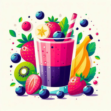Fruit smoothies in a glass with berries. Vector illustration.のイラスト素材